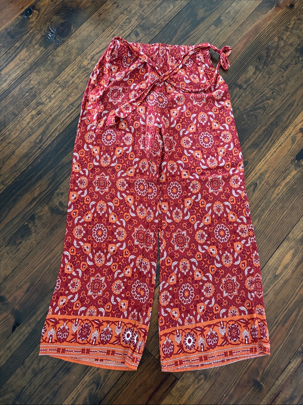 Red Floral Wide-Leg Palazzo Pants